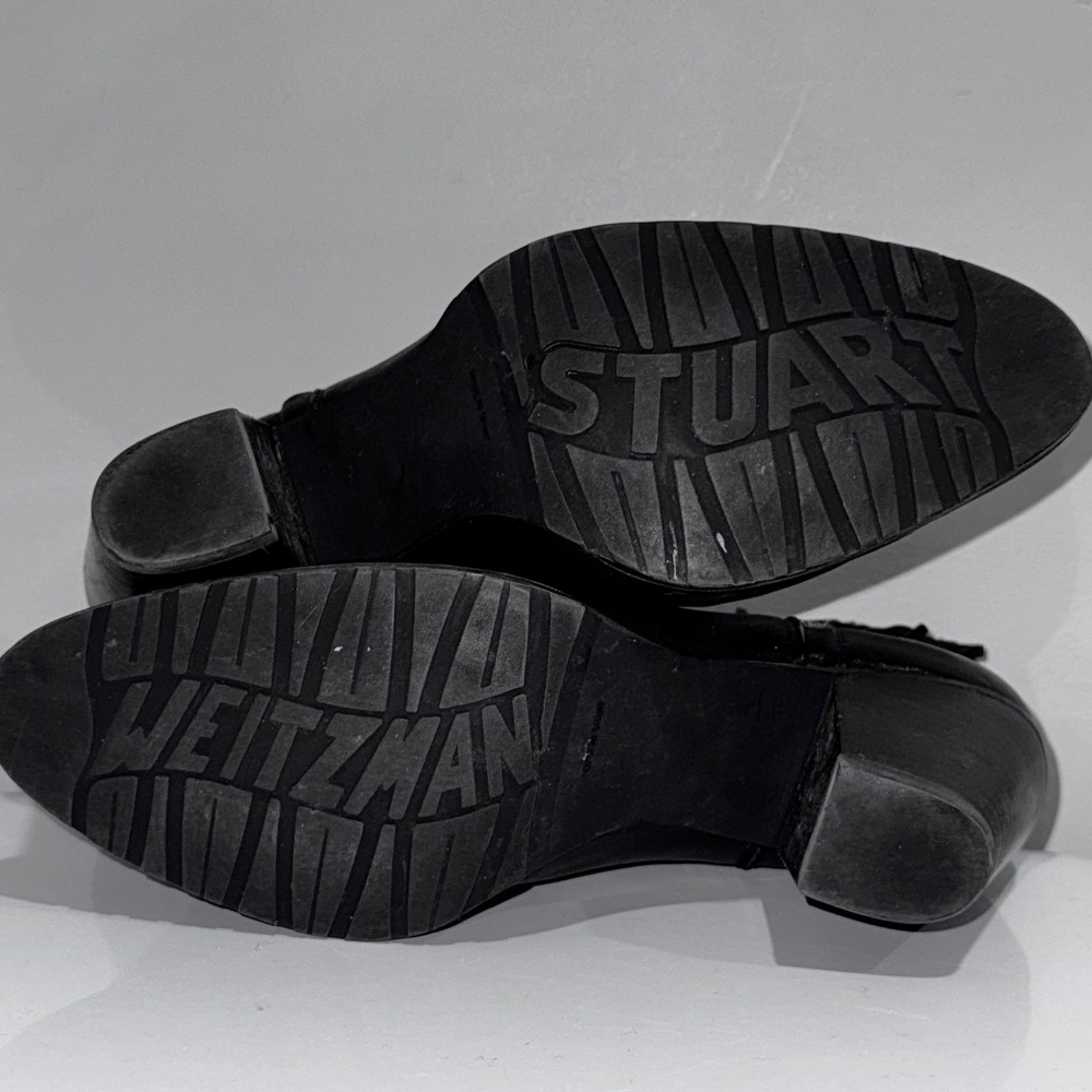 Stuart Weitzman Black Leather Tassel Side Zip Ankle Booties Block Heel Size 7 - Picture 8 of 12